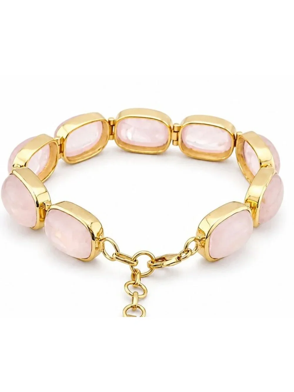 Genuine 76.50 Cts Rose Quartz Bracelet 14k Yellow Gold Plated (.925)